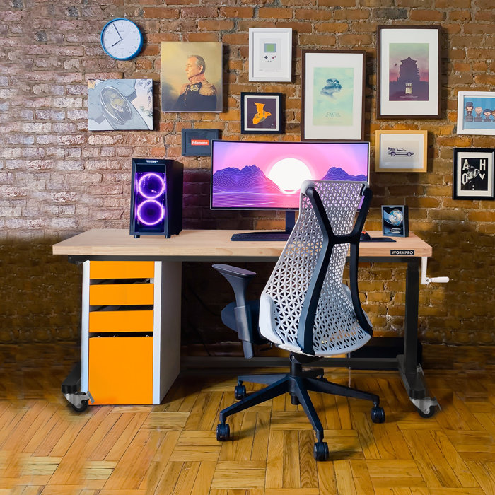 WORKPRO Adjustable Work Table, Wooden Top Workbench with Casters and